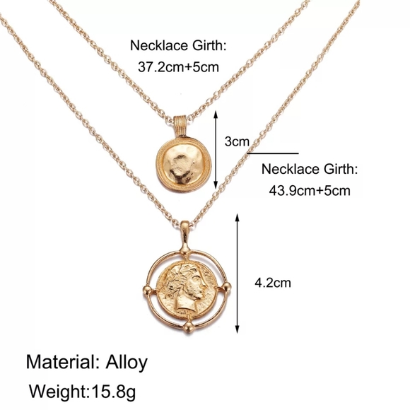 18K Gold Coin Pendant Double Chain Necklace - Picture 5 of 5